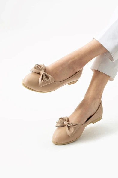 Albishoes Kadın Günlük Fiyonklu Balerin Babet Rahat Taban Şık Babet Günlük İş Ofis Babet Ayakkabı