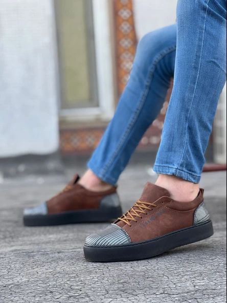 ET0104 Bağcıklı Taba Ekose Süet Siyah Taban Spor Klasik Erkek Ayakkabı - Resim 2