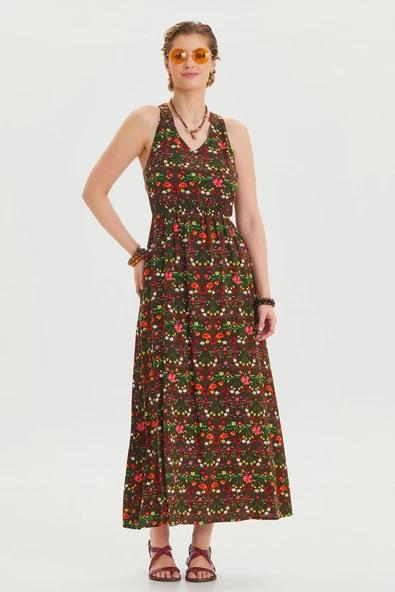 V Yaka Yırtmaçlı Günlük Elbise - Resim 2