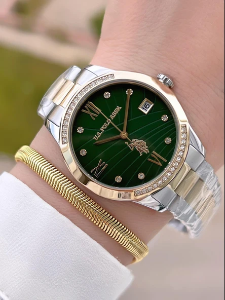 U.S.POLO ASSN Çelik Kordon 5 Atm Suya Dayanıklı Kadın Kol Saati+Bileklik Hediyeli USPA.2059.B08