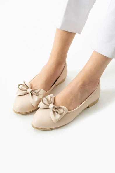 Albishoes Kadın Günlük Fiyonklu Balerin Babet Rahat Taban Şık Babet Günlük İş Ofis Babet Ayakkabı