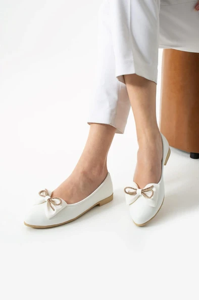 Albishoes Kadın Günlük Fiyonklu Balerin Babet Rahat Taban Şık Babet Günlük İş Ofis Babet Ayakkabı ürün görseli 1