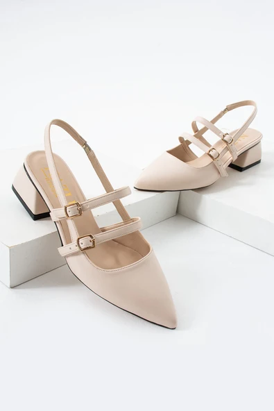 Albishoes Kadın Kare Topuk 5 Cm Arkası Açık Sivri Burun Topuklu Ayakkabı Alçak Topuk Kadın Ayakkabı - 4