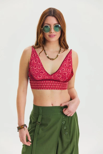 Bağcıklı Sırtı Açık Ayarlanabilir Crop Bluz