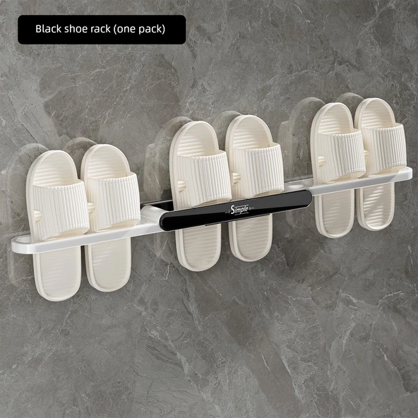 Duvara Monte Katlanabilir Banyo Terlik Rafı - Siyah - 1 Adet (75x6.5cm)