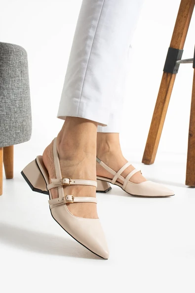 Albishoes Kadın Kare Topuk 5 Cm Arkası Açık Sivri Burun Topuklu Ayakkabı Alçak Topuk Kadın Ayakkabı - 2