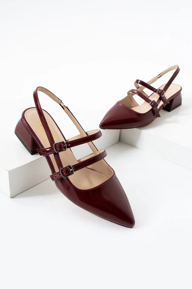 Albishoes Kadın Kare Topuklu 5 Cm Rugan Arkası Açık Sivri Burun Ayakkabı Alçak Topuk Kadın Ayakkabı - 4