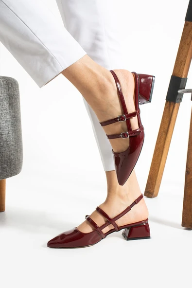 Albishoes Kadın Kare Topuklu 5 Cm Rugan Arkası Açık Sivri Burun Ayakkabı Alçak Topuk Kadın Ayakkabı - 3