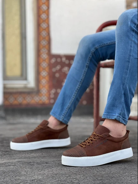 ET0104 Bağcıklı Taba Ekose Spor Klasik Erkek Ayakkabı - Resim 2