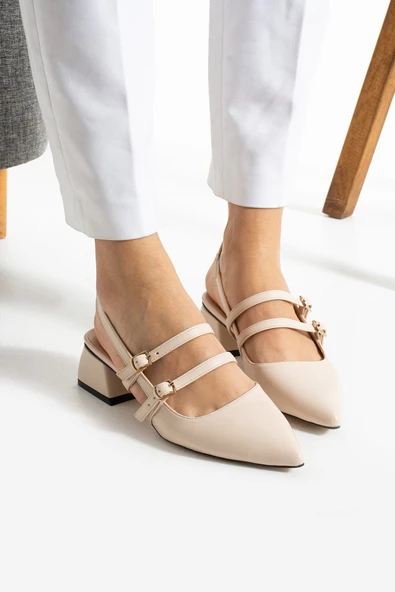 Albishoes Kadın Kare Topuk 5 Cm Arkası Açık Sivri Burun Topuklu Ayakkabı Alçak Topuk Kadın Ayakkabı - 3