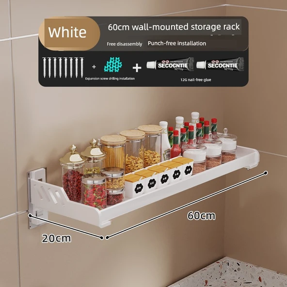 Krem Metal Mutfak Banyo Duvar Rafı - Beyaz 20x60cm Kalınlaştırılmış