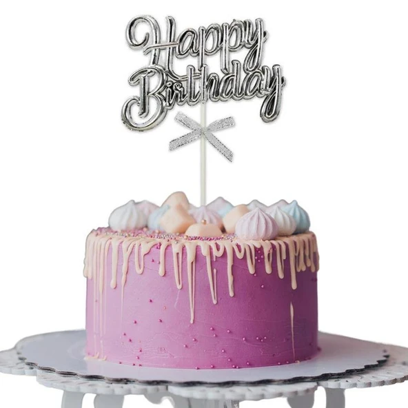 Happy Birthday Pasta Süsü - Gümüş (Gri)
