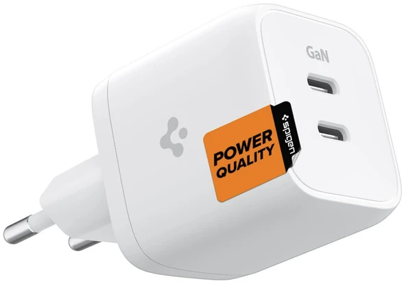 Spigen 45W USB-C 2 Port Mini Hızlı Şarj Aleti Samsung PPS 2.0 / Isı Düşürücü GaN Destekli Akım Korumalı Güç Adaptörü iPhone & Android & iPad & MacBook Type-C - ACH03717