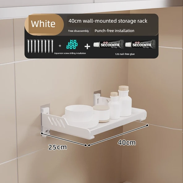 Krem Metal Mutfak Banyo Duvar Rafı - Beyaz 25x40cm Kalınlaştırılmış