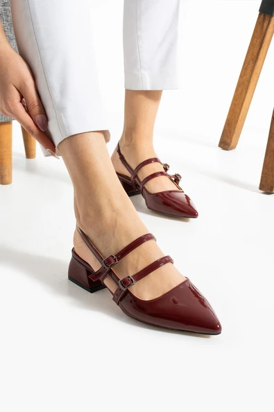 Albishoes Kadın Kare Topuklu 5 Cm Rugan Arkası Açık Sivri Burun Ayakkabı Alçak Topuk Kadın Ayakkabı - 2