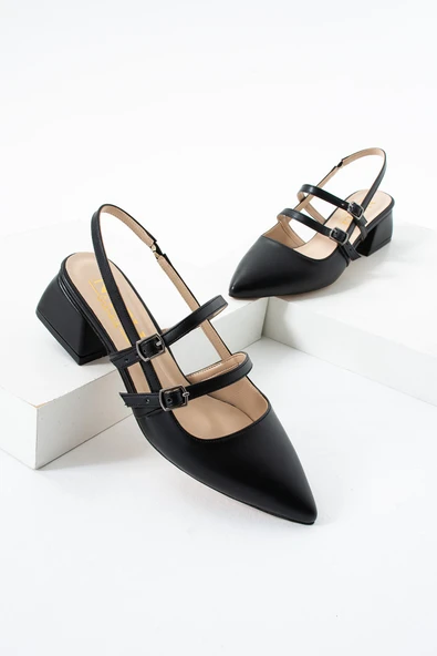 Albishoes Kadın Kare Topuk 5 Cm Arkası Açık Sivri Burun Topuklu Ayakkabı Alçak Topuk Kadın Ayakkabı - 4