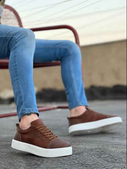 ET0104 Bağcıklı Taba Ekose Spor Klasik Erkek Ayakkabı - Resim 3