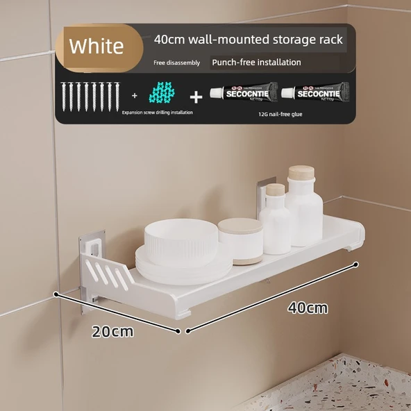 Krem Metal Mutfak Banyo Duvar Rafı - Beyaz 20x40cm Kalınlaştırılmış