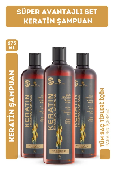 Hunca Care Keratin Özlü Canlı ve Parlak Saçlar Şampuan 675 ml 3 Adet