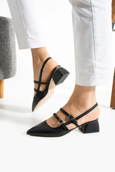 Albishoes Kadın Kare Topuk 5 Cm Arkası Açık Sivri Burun Topuklu Ayakkabı Alçak Topuk Kadın Ayakkabı - 3