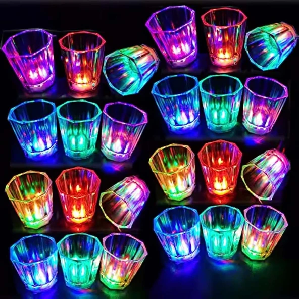 Renkli Led Parlayan Fiber Optik Glow Işıklı Bardak 5,5 x 5,5 cm - 2