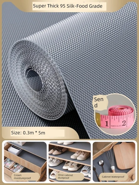 Çekmece ve Dolap Raf Örtüsü - 30cm x 5m - Gri Elmas Desenli EVA