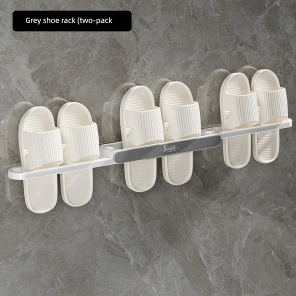 Duvara Monte Katlanabilir Banyo Terlik Rafı - Gri - 2 Adet (75x6.5cm)