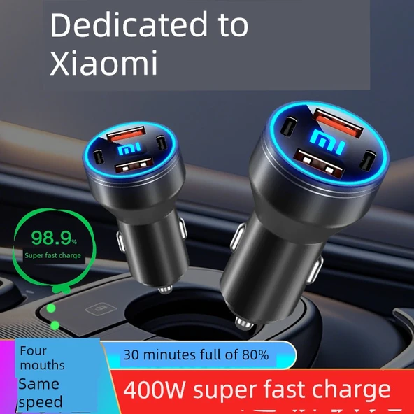 Xiaomi Su7max Pro Ultra 120W Alaşımlı Siyah Araç Şarj Cihazı + 3'ü 1 Arada Kablo - 2