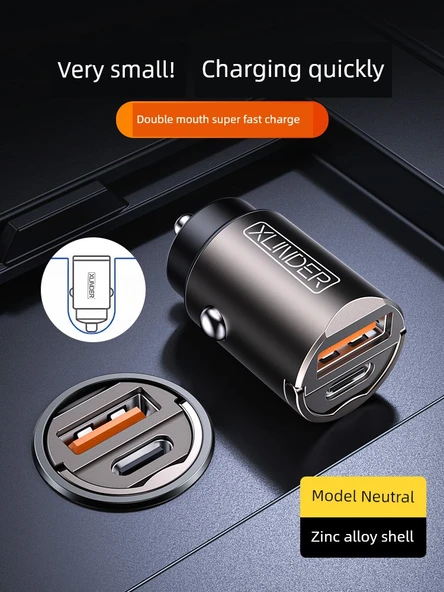 Gizli Araç Şarj Cihazı - Apple 8-14 Hızlı Şarj [USB+C] PD Hızlı Şarj Kablolu - 2