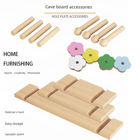 Ahşap Pegboard Aksesuarları - 5 Renkli Çiçek * 5 (Tekrarsız)