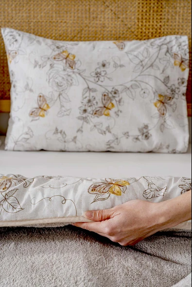 Bej Kelebek Loura Çift Kişilik Çift Taraflı Lüx Wellsoft Yorgan Seti 195x215 cm - 4