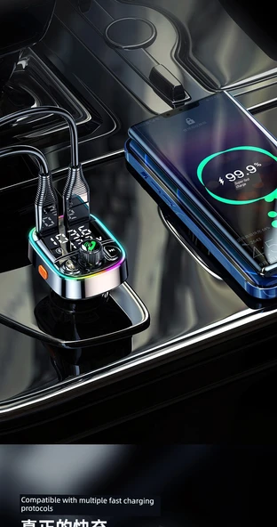 Bluetooth Araç MP3 Çalar - Renkli Atmosfer Işığı, 3.4A Hızlı Şarj, Kayıpsız Ses, 5 Hediye - 9
