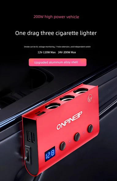 360W Araç Şarj Cihazı - Üç Çakmaklık + 1 USB - 11