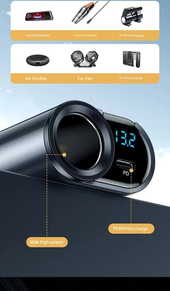 66W Hızlı Şarj Araç Şarj Cihazı - C30 66W Flash Şarj Gümüş - 8