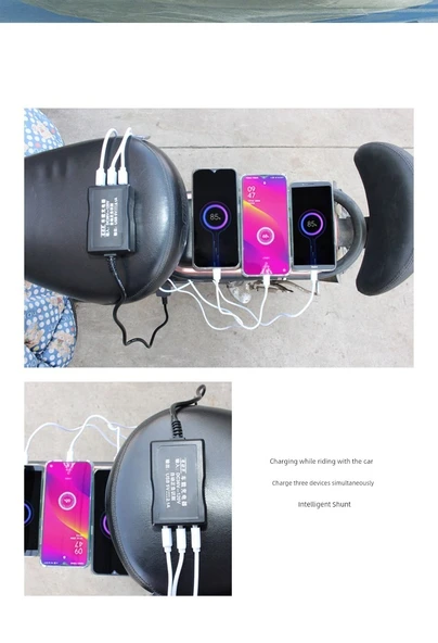 Elektrikli Araç Motosiklet USB Şarj Aleti - Klasik Üç Girişli - 11