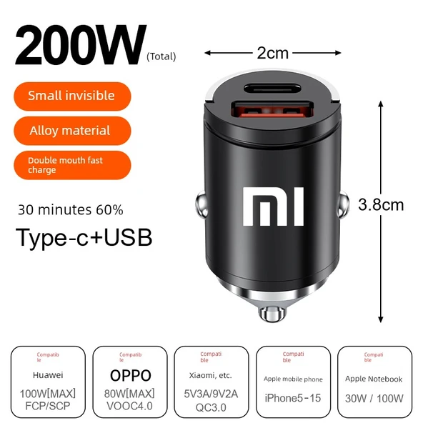 Xiaomi Su7max Pro Ultra 200W Alaşımlı Siyah Araç Şarj Cihazı