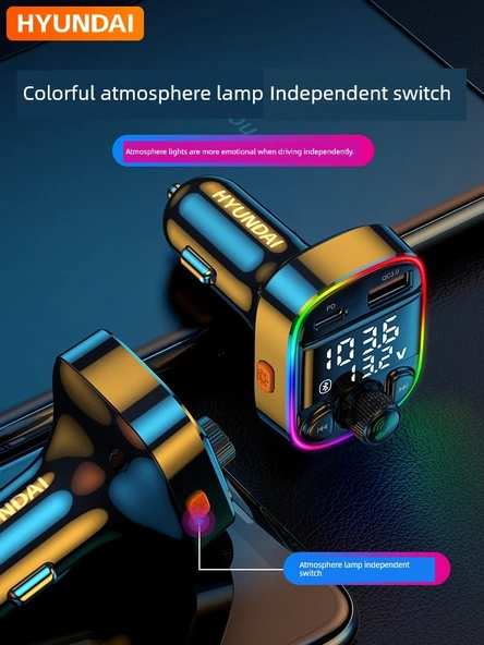 Bluetooth Araç MP3 Çalar - Renkli Atmosfer Işığı, 3.4A Hızlı Şarj, Kayıpsız Ses, 5 Hediye - 4