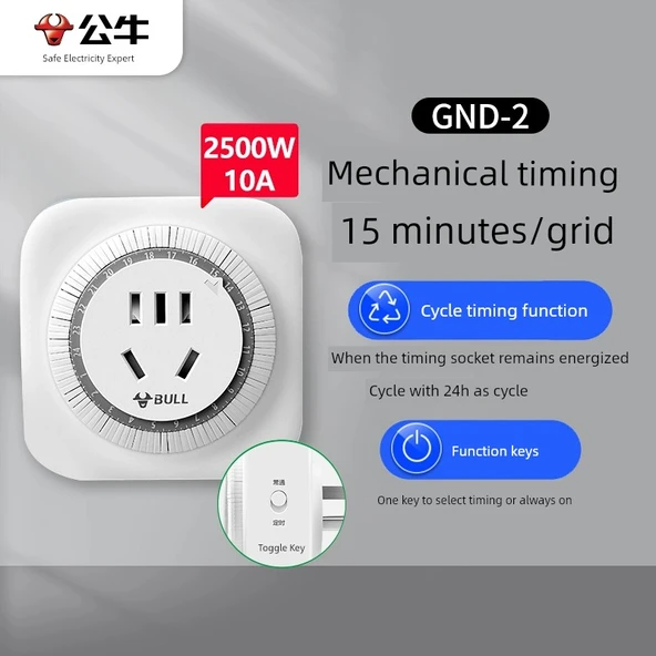 Elektrikli Araç Şarj Zamanlayıcı - 10A Mekanik Zamanlama Günlük Döngü Otomatik Kapanma D-2