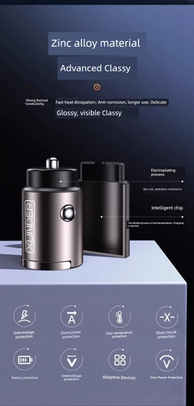 Gizli Araç Şarj Cihazı - Apple 8-14 Hızlı Şarj [USB+C] PD Hızlı Şarj Kablolu - 11