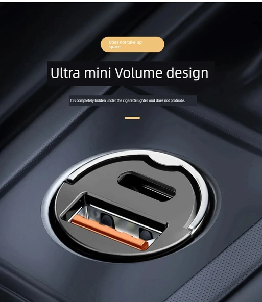 100W Araç Şarj Cihazı - USB+Type-C Hızlı Şarj + Type-C Data Kablosu - 10