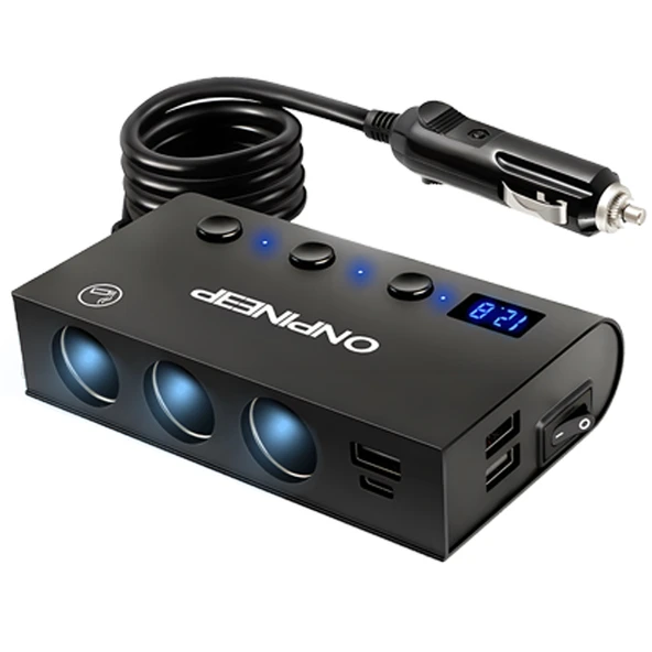 360W Araç Şarj Cihazı - Üç Çakmaklık + 1 USB - 3