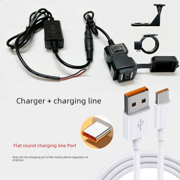 Elektrikli Araç Şarj Cihazı 36V-90V 2.1A Çift Port 1.5m Type-C Kablolu