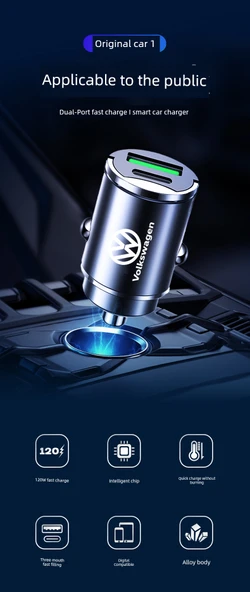Volkswagen Tanyue Uyumlu 120W Gizli Araç Şarj Cihazı - Siyah - 5