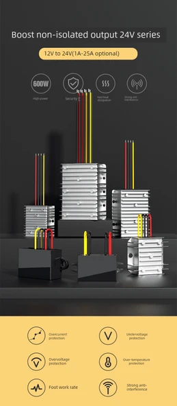 12V - 24V DC Yükseltici Dönüştürücü - Y2-12V - 24V3A Büyük Alüminyum - 7
