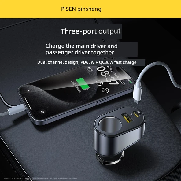 65W Çift USB Araç Şarj Seti + 1.2m CC Kablo - 15/16/Android Uyumlu - 4