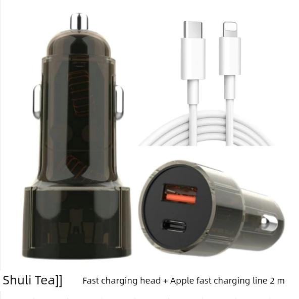 Hızlı Araç Şarj Cihazı - Renkli Sırlı Çay Başlık + Apple 6-14 Hızlı Şarj Kablosu 2m