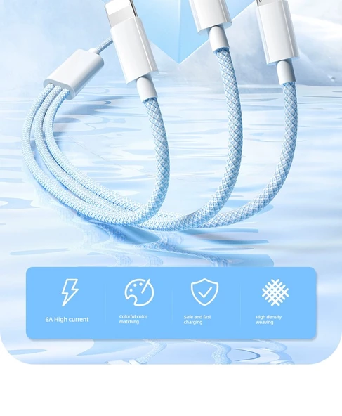 Çoklu Başlıklı 18W USB Şarj Kablosu - 2m Zarif Gri Yüksek Yoğunluklu Örgü İki Adet - Resim 9