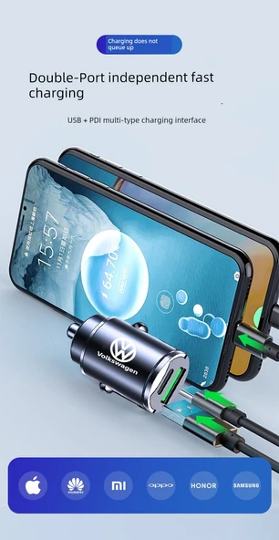 Volkswagen Bora Uyumlu 120W Gizli Araç Şarj Cihazı - Siyah - 10