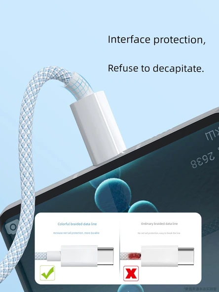 Çoklu Başlıklı 18W USB Şarj Kablosu - 1m Gök Mavisi Üçlü + Çift Port Hızlı Şarj Başlığı - 4