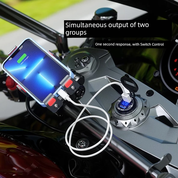 Motosiklet Çakmaklık Şarj Aleti - Mini Kırmızı (Kırmızı Işıklı) QC3.0+PD Süper Hızlı Şarj - 10